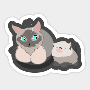 Mother cat and kitten siamese cats Sticker